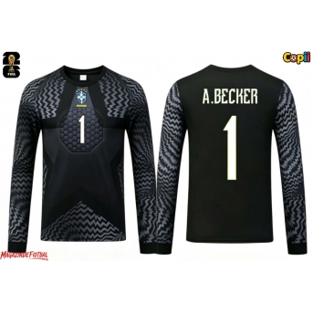 Brazilia Alisson Becker #1 Portarii Echipament de Fotbal Replică Mondial 2026 Copii Acasa Mâneci Lungi (+ Șorturi)